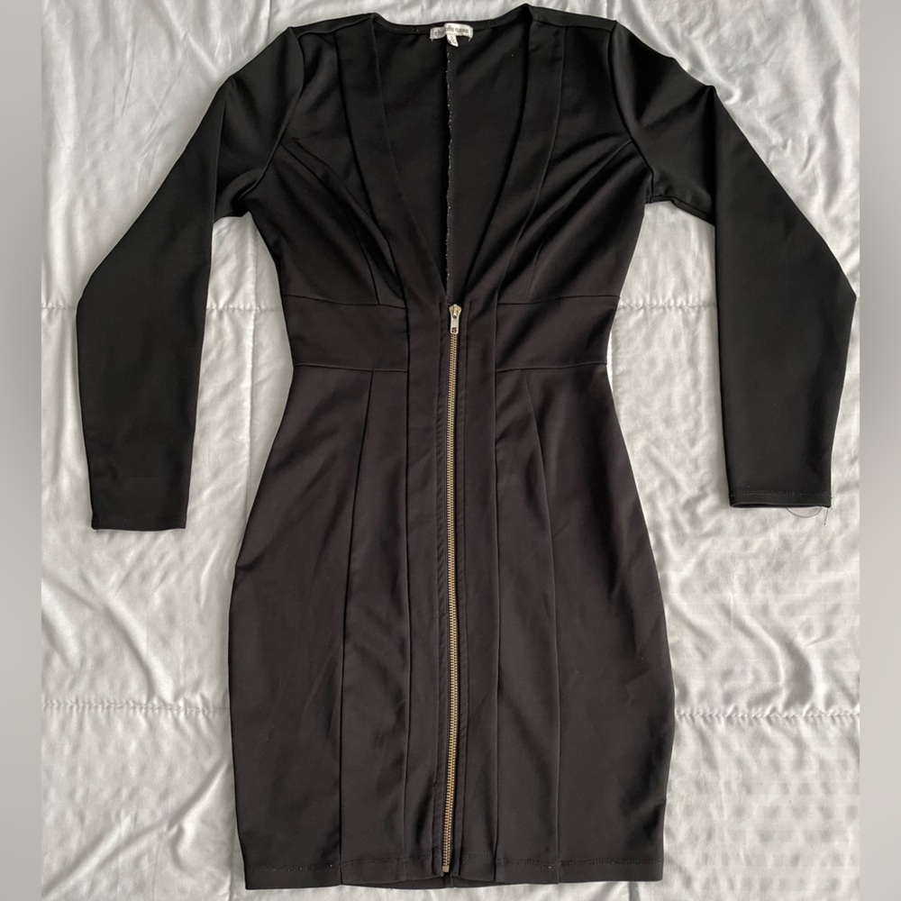 Deep v cut little black dress with zipper front size small